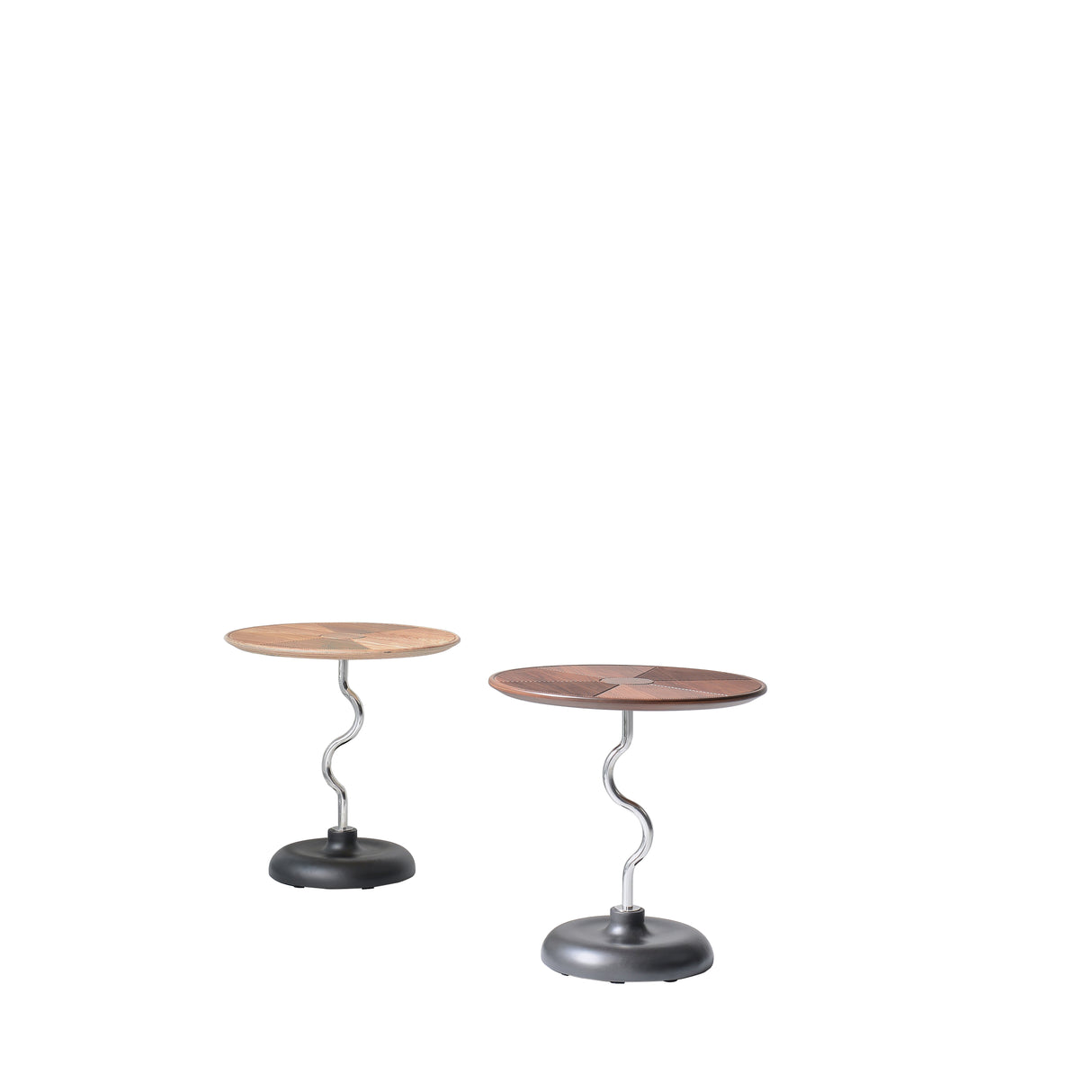 Artistic Round-Curved Stem End Table in Wood & Stainless Steel — Vintage Classic Living Room Accent