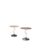 Artistic Round-Curved Stem End Table in Wood & Stainless Steel — Vintage Classic Living Room Accent