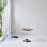 Artistic Round-Curved Stem End Table in Wood & Stainless Steel — Vintage Classic Living Room Accent