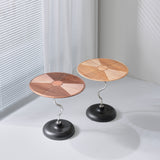 Artistic Round-Curved Stem End Table in Wood & Stainless Steel — Vintage Classic Living Room Accent
