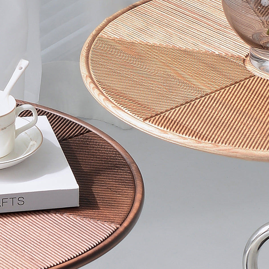 Artistic Round-Curved Stem End Table in Wood & Stainless Steel — Vintage Classic Living Room Accent