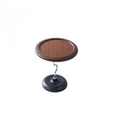 Hammered Edge Round Solid Wood End Table with Natural Marble Top - Vintage Artistic Living Room Side Table