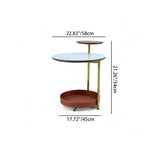 Two-Tier Round Rock Slab End Table with Ironwood Veneer and Faux Saddle Leather - Creative Accent Side Table for Living Room