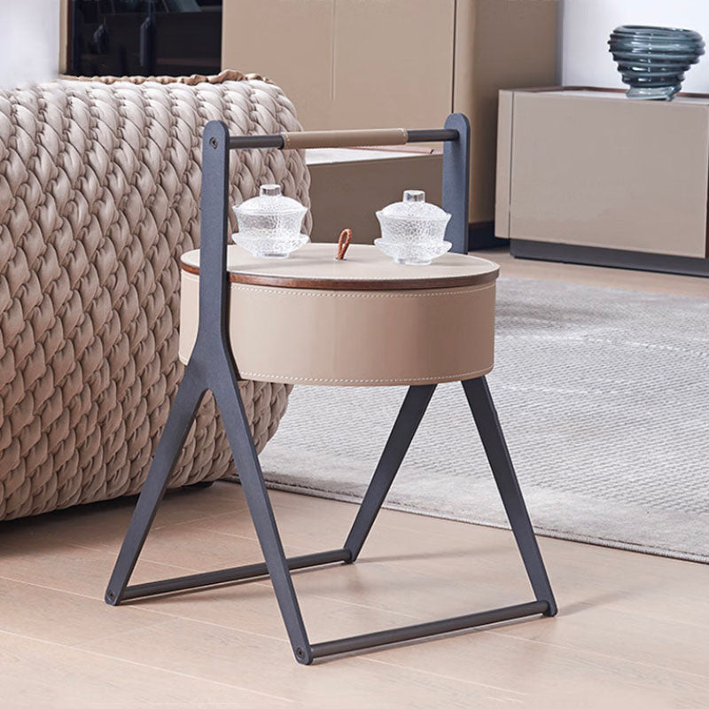 A-Shaped End Table with Hidden Storage in Faux Saddle Leather - Removable Lid, Scandinavian-Style Living Room Accent