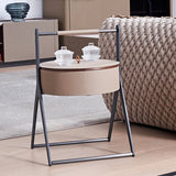 A-Shaped End Table with Hidden Storage in Faux Saddle Leather - Removable Lid, Scandinavian-Style Living Room Accent