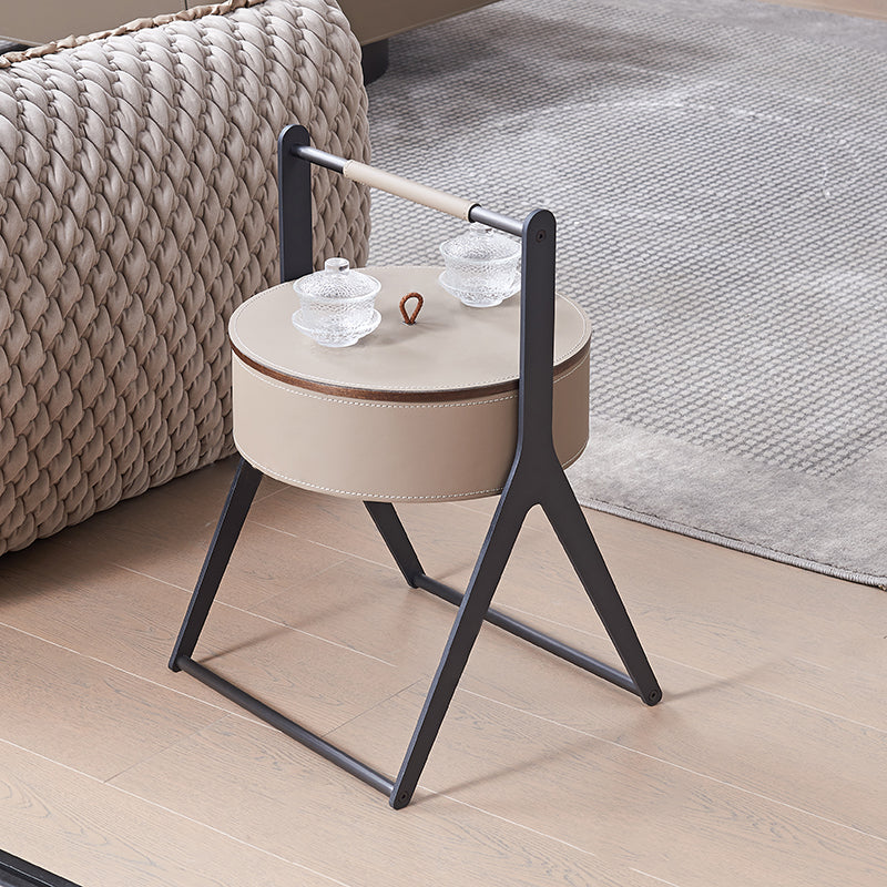 A-Shaped End Table with Hidden Storage in Faux Saddle Leather - Removable Lid, Scandinavian-Style Living Room Accent