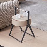 A-Shaped End Table with Hidden Storage in Faux Saddle Leather - Removable Lid, Scandinavian-Style Living Room Accent