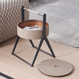 A-Shaped End Table with Hidden Storage in Faux Saddle Leather - Removable Lid, Scandinavian-Style Living Room Accent