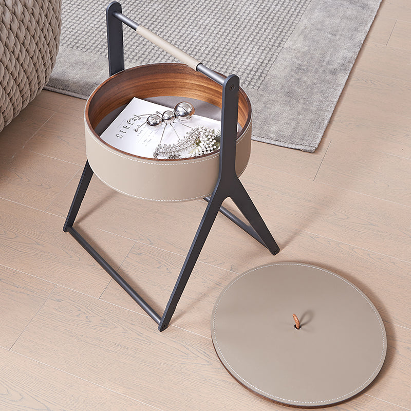 A-Shaped End Table with Hidden Storage in Faux Saddle Leather - Removable Lid, Scandinavian-Style Living Room Accent