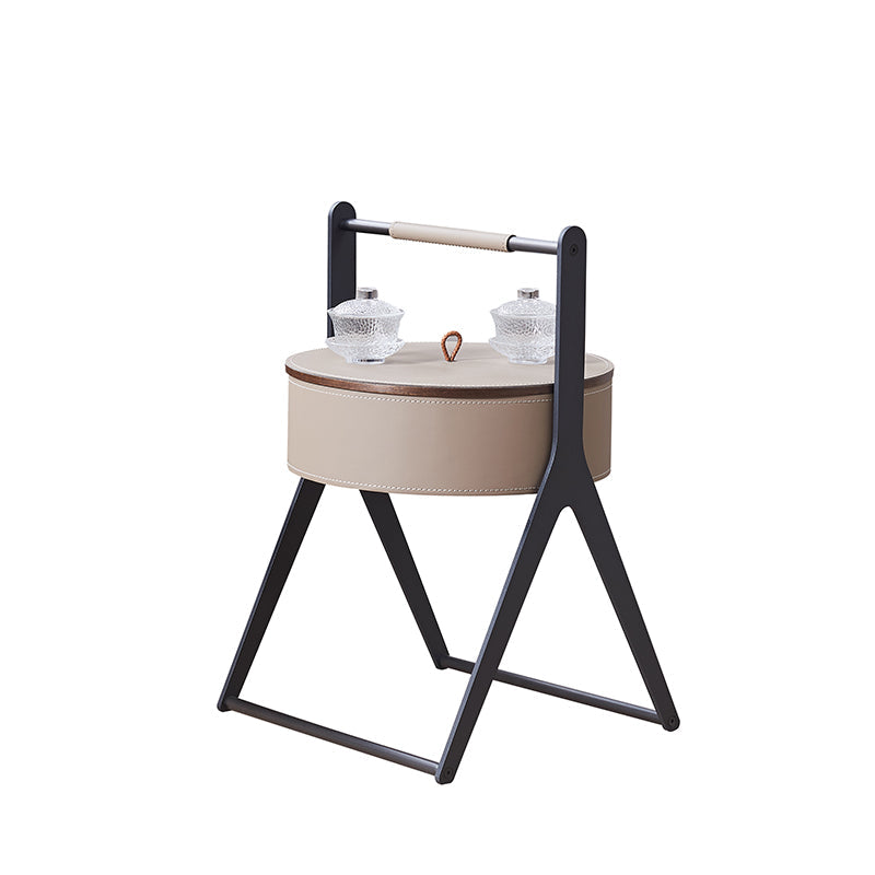 A-Shaped End Table with Hidden Storage in Faux Saddle Leather - Removable Lid, Scandinavian-Style Living Room Accent