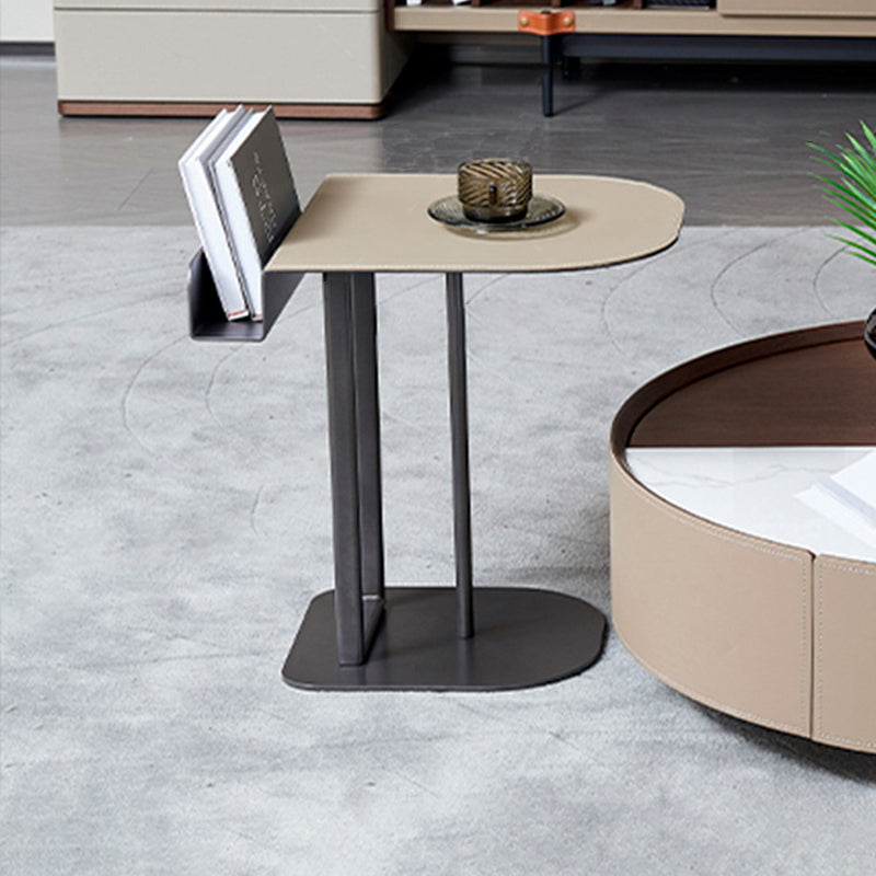 Sleek Semi-Circular Narrow Faux Saddle Leather Side Table — Luxury Space-Saving End Table for Urban Living
