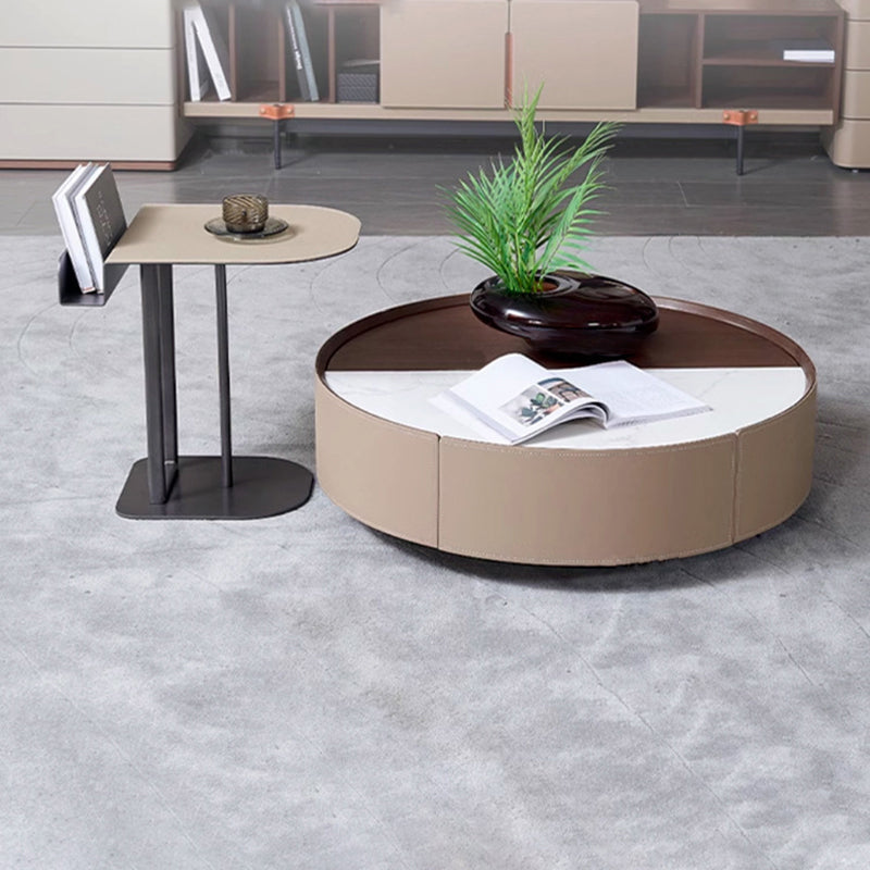 Sleek Semi-Circular Narrow Faux Saddle Leather Side Table — Luxury Space-Saving End Table for Urban Living