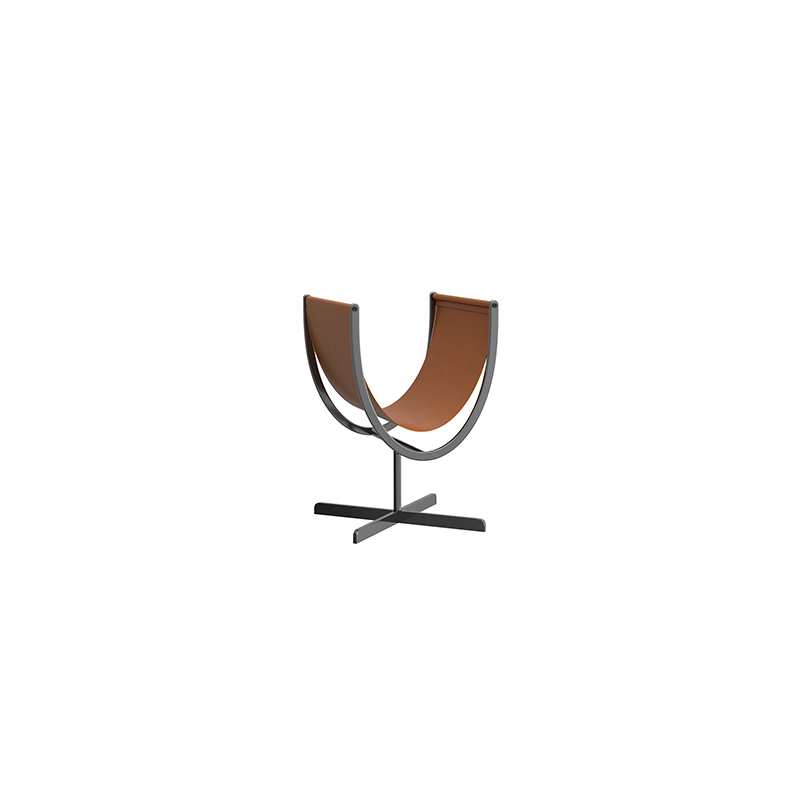 Artistic U-Shaped Cross-Base End Table in Faux Saddle Leather – Modern Living Room Accent