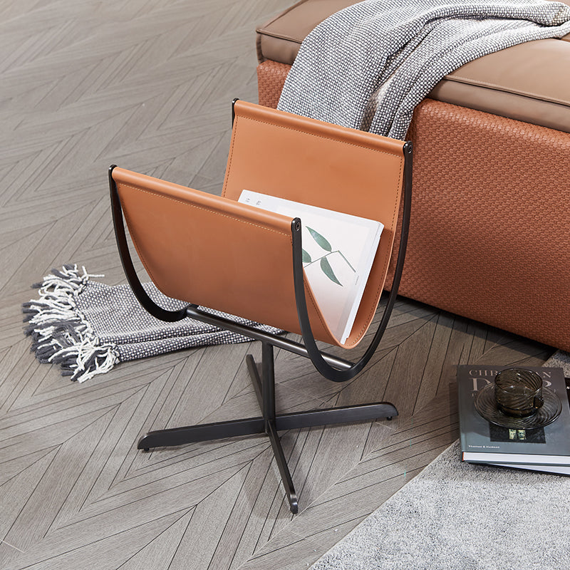 Artistic U-Shaped Cross-Base End Table in Faux Saddle Leather – Modern Living Room Accent