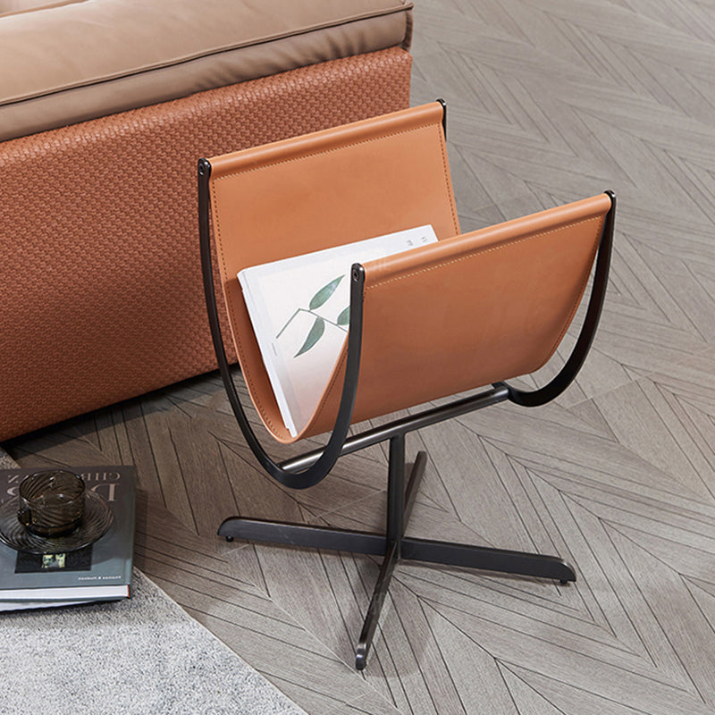 Artistic U-Shaped Cross-Base End Table in Faux Saddle Leather – Modern Living Room Accent