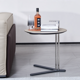 Round T-Base Faux Saddle Leather End Table – Luxury, Space-Saving C-Style Living Room Side Table