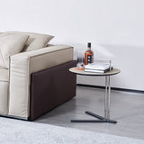 Round T-Base Faux Saddle Leather End Table – Luxury, Space-Saving C-Style Living Room Side Table