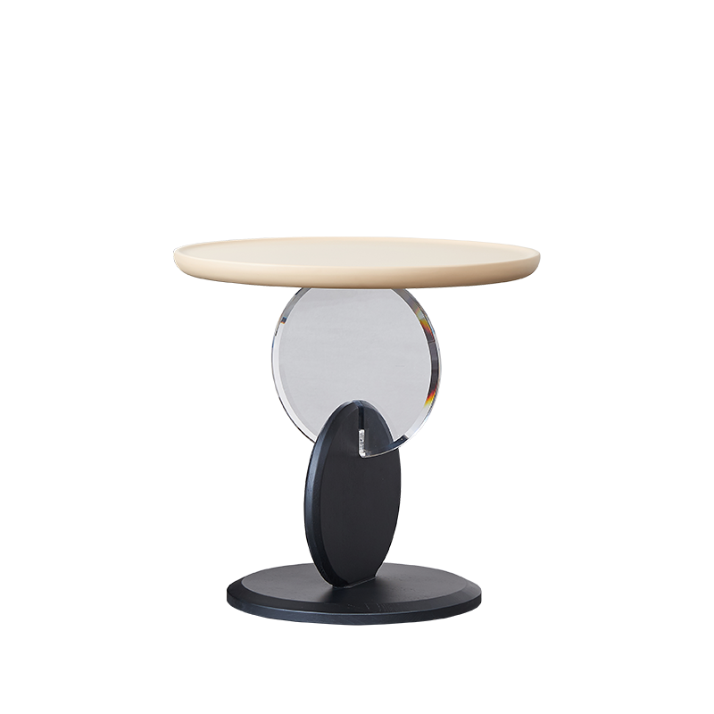 Chic Round Acrylic Wood Side Table – Modern Accent End Table for Living Room