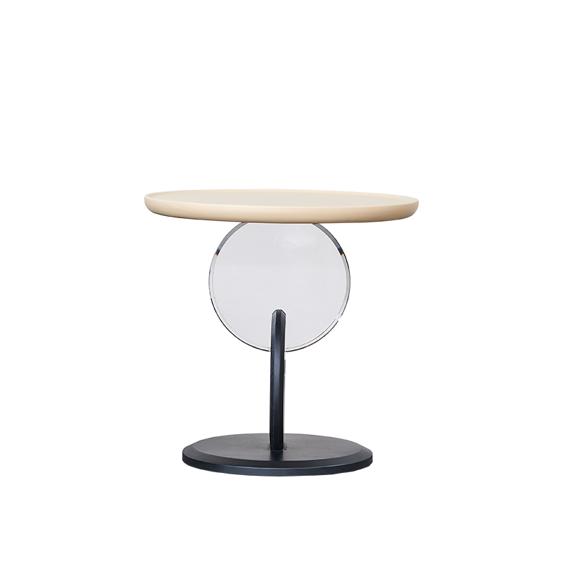 Chic Round Acrylic Wood Side Table – Modern Accent End Table for Living Room