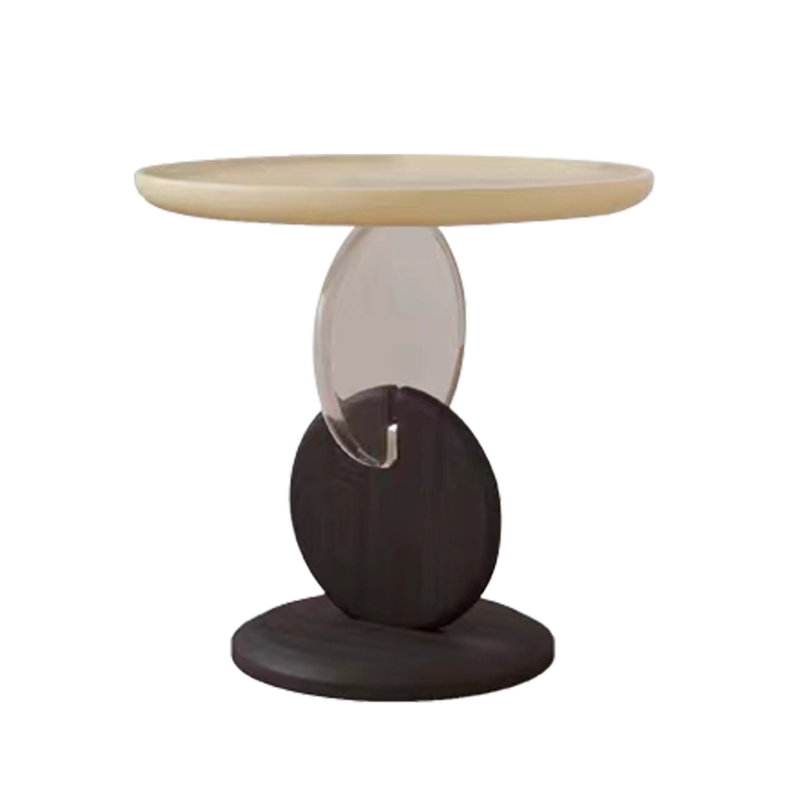 Chic Round Acrylic Wood Side Table – Modern Accent End Table for Living Room