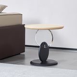 Chic Round Acrylic Wood Side Table – Modern Accent End Table for Living Room