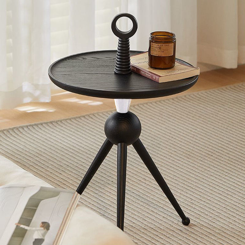 Stylish Round Solid Wood Tripod End Table with Acrylic Top - Creative Portable Accent Side Table for Living Room