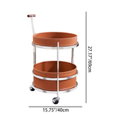 Rolling Round End Table with Elegant Faux Saddle Leather on Solid Wood – Multifunction Tea Trolley for Living Room