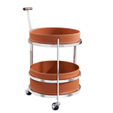 Rolling Round End Table with Elegant Faux Saddle Leather on Solid Wood – Multifunction Tea Trolley for Living Room