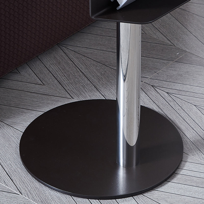 Geometric Round Faux Saddle Leather End Table with Storage Shelf – Modern Living Room Side Table