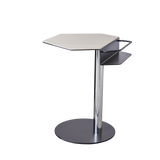 Geometric Round Faux Saddle Leather End Table with Storage Shelf – Modern Living Room Side Table