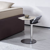 Geometric Round Faux Saddle Leather End Table with Storage Shelf – Modern Living Room Side Table