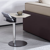 Geometric Round Faux Saddle Leather End Table with Storage Shelf – Modern Living Room Side Table