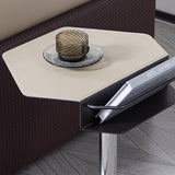 Geometric Round Faux Saddle Leather End Table with Storage Shelf – Modern Living Room Side Table