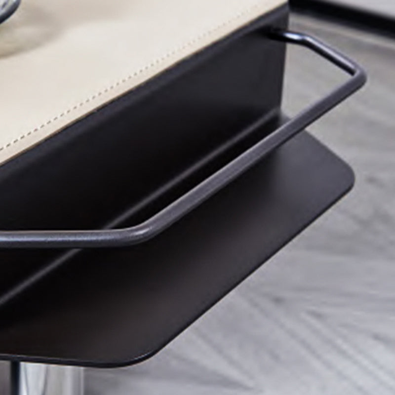 Geometric Round Faux Saddle Leather End Table with Storage Shelf – Modern Living Room Side Table
