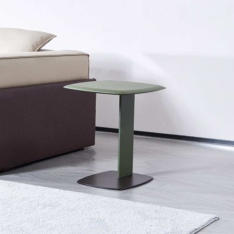 Rounded Square Faux Saddle Leather End Table – Nordic-Style Accent Side Table for Living Room