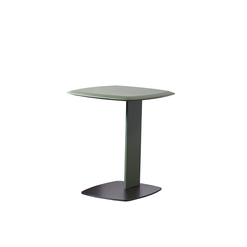 Rounded Square Faux Saddle Leather End Table – Nordic-Style Accent Side Table for Living Room