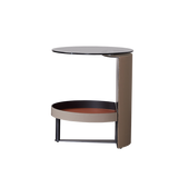 Round Tempered Glass End Table with Faux Saddle Leather Accents – Luxury, Elegant Living Room Side Table