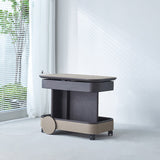Rolling Adjustable Swivel Side Table with Faux Saddle Leather Top – Creative Multi-Tier Storage Trolley for Living Room