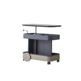 Rolling Adjustable Swivel Side Table with Faux Saddle Leather Top – Creative Multi-Tier Storage Trolley for Living Room