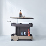 Rolling Adjustable Swivel Side Table with Faux Saddle Leather Top – Creative Multi-Tier Storage Trolley for Living Room