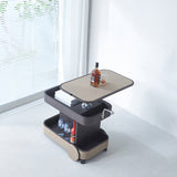 Rolling Adjustable Swivel Side Table with Faux Saddle Leather Top – Creative Multi-Tier Storage Trolley for Living Room