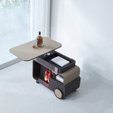 Elegant Rolling Faux Saddle Leather & Acrylic Side Table — Versatile Bar Cart with Adjustable Tabletop for Living Room