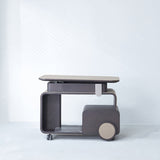 Elegant Rolling Faux Saddle Leather & Acrylic Side Table — Versatile Bar Cart with Adjustable Tabletop for Living Room