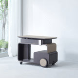 Elegant Rolling Faux Saddle Leather & Acrylic Side Table — Versatile Bar Cart with Adjustable Tabletop for Living Room