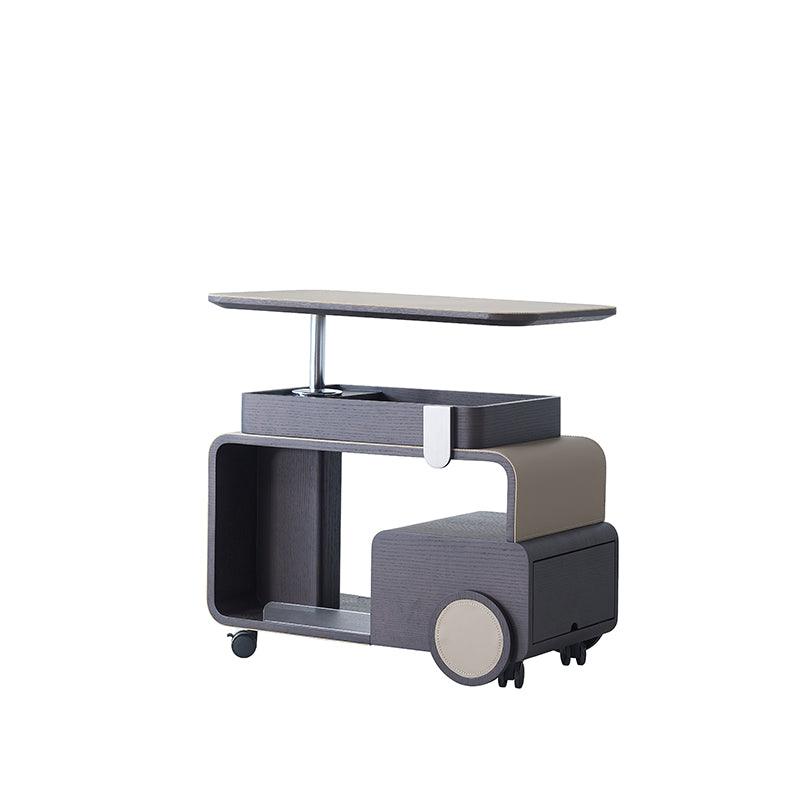 Elegant Rolling Faux Saddle Leather & Acrylic Side Table — Versatile Bar Cart with Adjustable Tabletop for Living Room