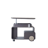 Elegant Rolling Faux Saddle Leather & Acrylic Side Table — Versatile Bar Cart with Adjustable Tabletop for Living Room