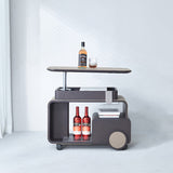 Elegant Rolling Faux Saddle Leather & Acrylic Side Table — Versatile Bar Cart with Adjustable Tabletop for Living Room
