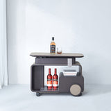 Elegant Rolling Faux Saddle Leather & Acrylic Side Table — Versatile Bar Cart with Adjustable Tabletop for Living Room