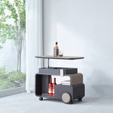 Elegant Rolling Faux Saddle Leather & Acrylic Side Table — Versatile Bar Cart with Adjustable Tabletop for Living Room