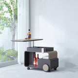 Elegant Rolling Faux Saddle Leather & Acrylic Side Table — Versatile Bar Cart with Adjustable Tabletop for Living Room
